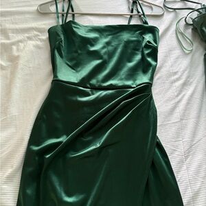 Elegant Hunter Green Satin Dress